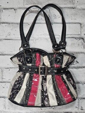 Vintage Claire's Patchwork Studded Shoulder Bag Animal Print Pink Buckle Purse
